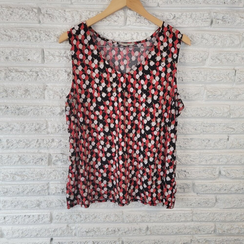 Soft by Avenue Women's 18/20 Plus Size Black Red Geometric V-Neck GEO134E